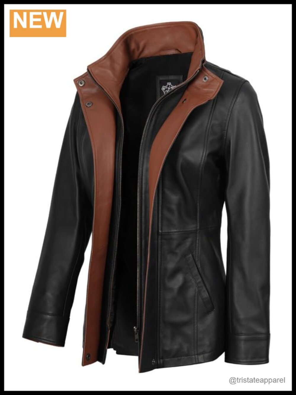 Genuine Lambskin Leather Coat for Women - Long Stand Collar Vintage Jacket